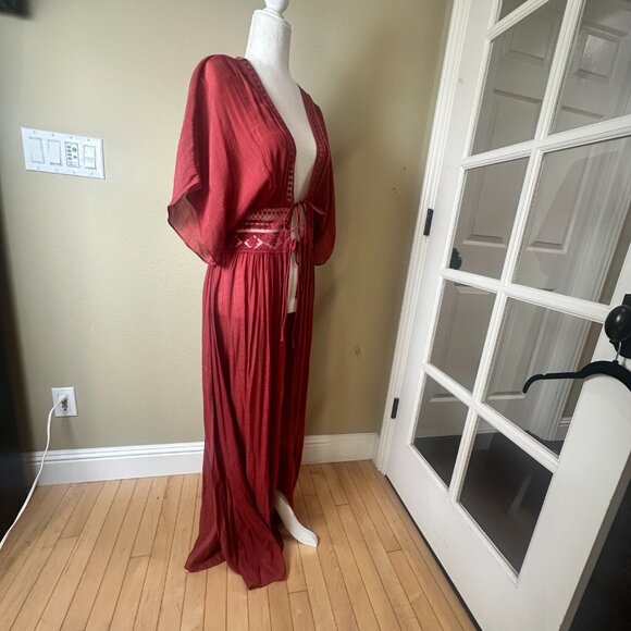 Aakaa Kaftan Open Front Dress Cover Up Size Medium Lace and Tie Details - Picture 8 of 10